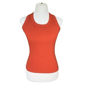 Women’s Ribbed Fitted Rust Red Orange Tank Top with Scoop Neck